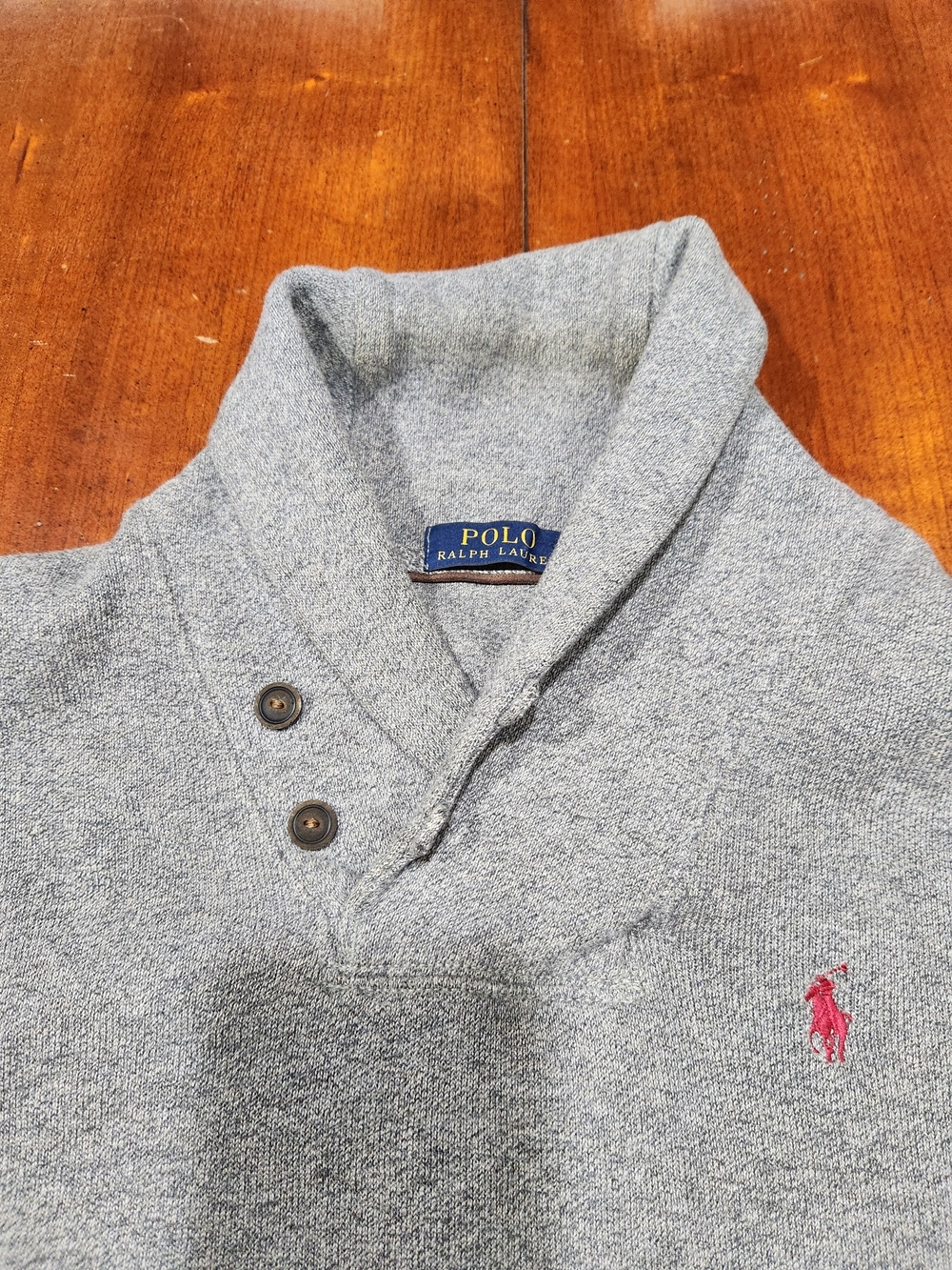 Ralph Lauren Heather Gray Shawl-Collar Button Pullover Men Small - Picture 2 of 6